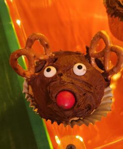 a cute Rudolph Red nosed cupcake