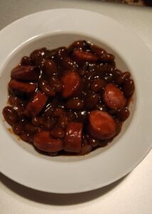 Franks and Beans in a White Color Ceramic Bowl