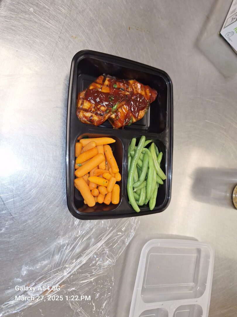 BBQ Pork Loin with Green Beans and Roasted Carrots
